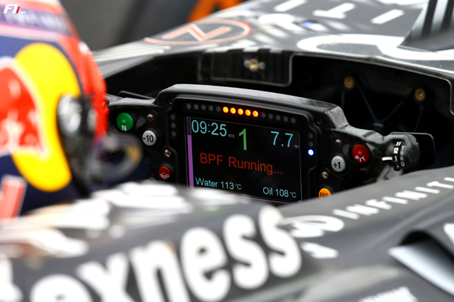 Red Bull tech. Steering wheel. Circuit de Catalunya.